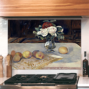 다모아트 주방아트보드 집들이 선물로 좋은 주방인테리어소품 아트글라스-르느와르 복숭아와 장미꽃병